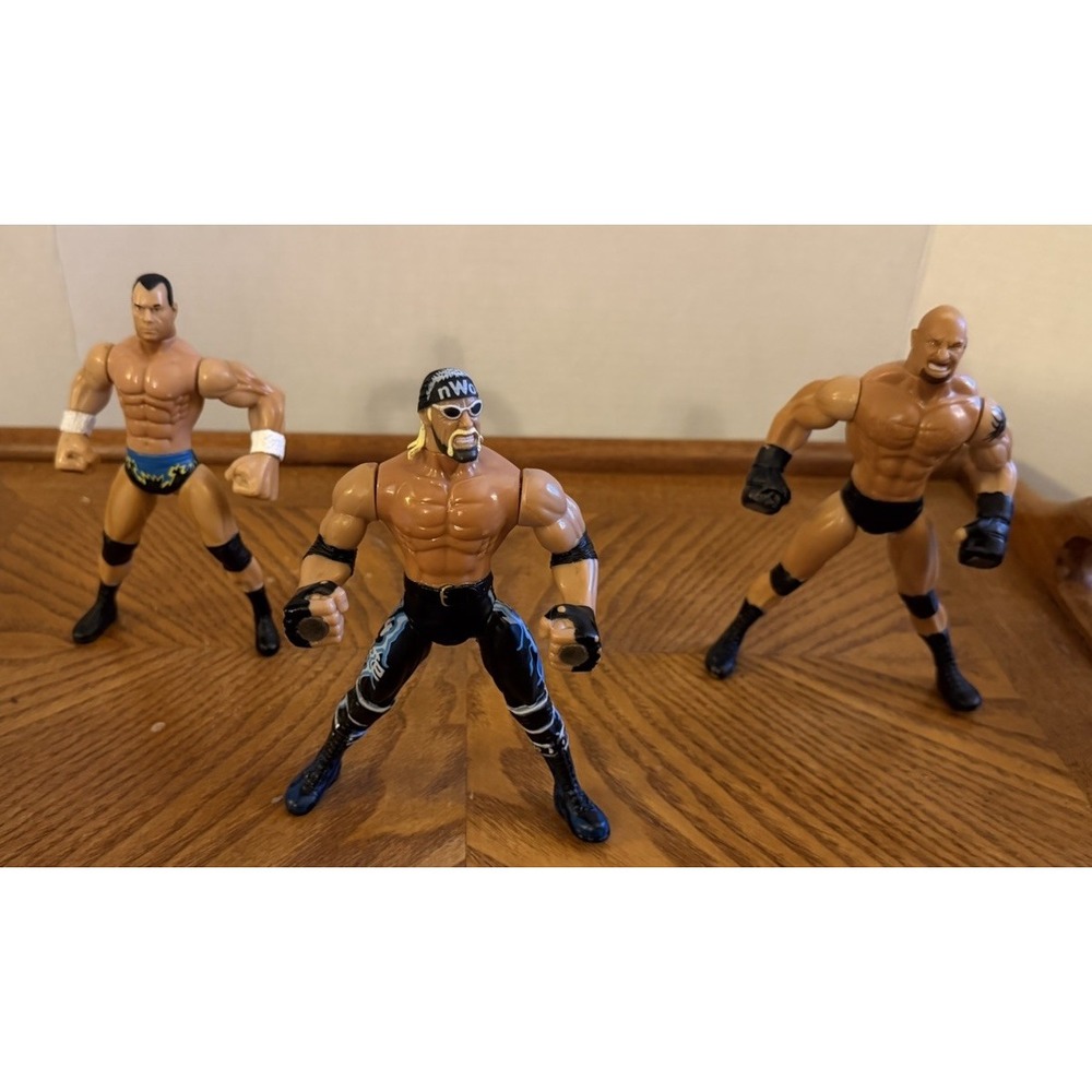 WCW Grip 'N Flip Action Figure Lot Goldberg, Hollywood Hulk Hogan, & Malenko